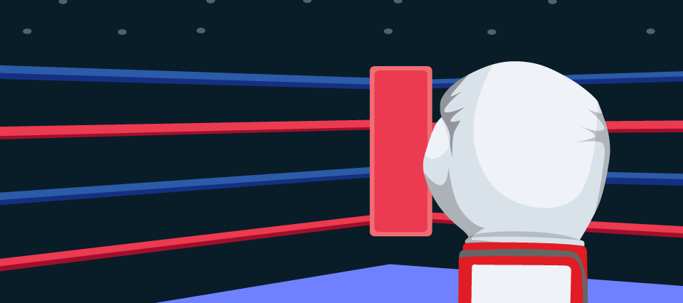 Boxing betting with 10bet. A boxing glove next to a boxing ring corner forming a styalised 10bet logo.