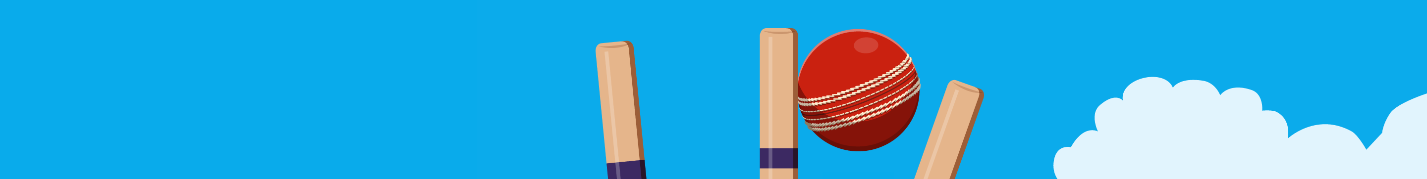 Cricket betting with 10bet. Cricket bat next to a cricket ball forming a styalized 10bet logo.