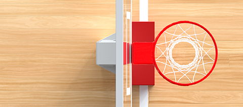 Basketball betting with 10bet. A basketball court viewed from above with a stylized 10bet logo as the board and basket.