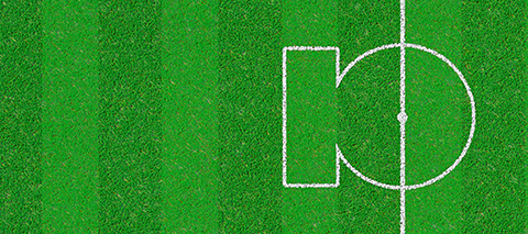 Online football betting with 10bet. Football court with a stylized 10bet logo at the center of the field.